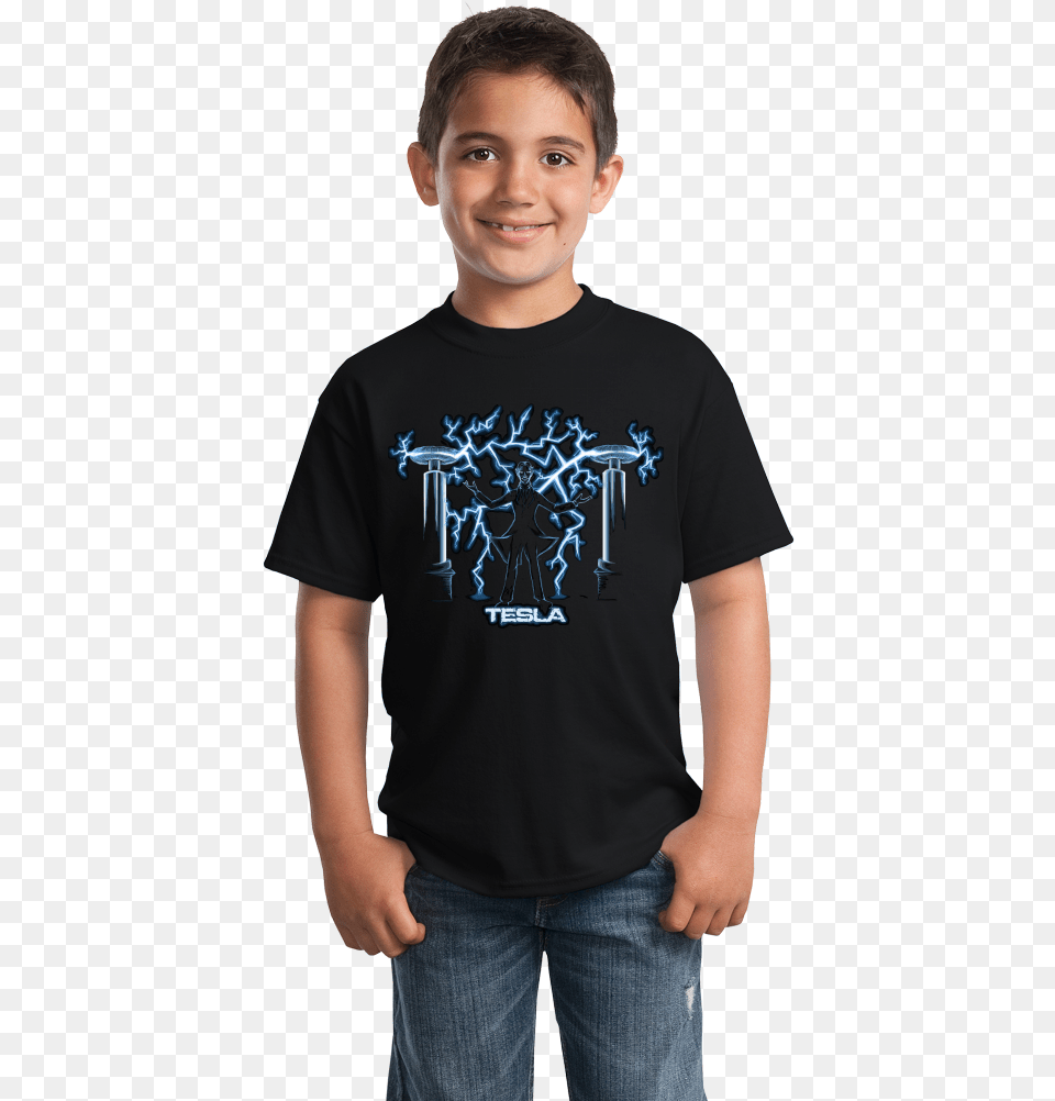 Youth Black Nikola Tesla Mad Scientist T Shirt T Shirt Model Boy Transparent, T-shirt, Pants, Jeans, Clothing Free Png