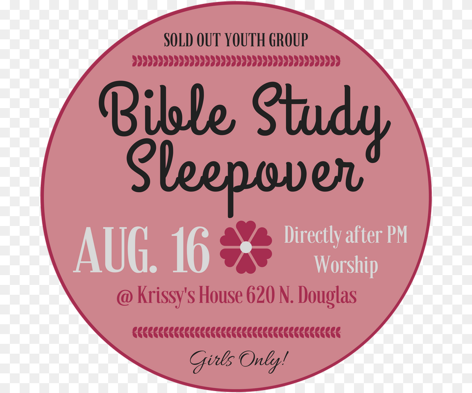 Youth Girls Sleepover Bible Study, Advertisement, Poster, Disk Free Transparent Png