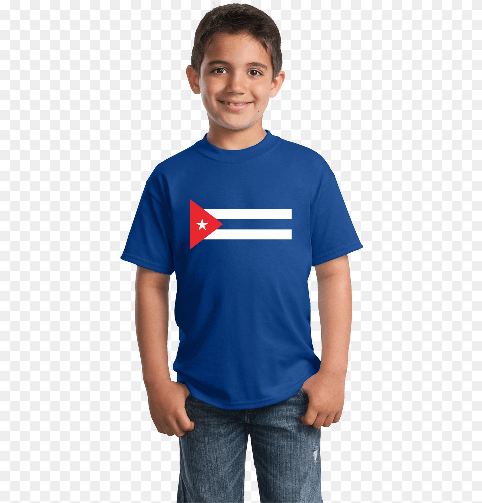 Youth Royal Cuban National Flag T Shirt Model Boy, T-shirt, Clothing, Person, Pants Free Png Download