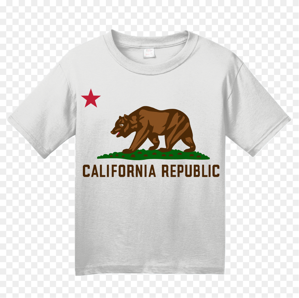 Youth White California State Flag Grizzly Bear In California, Clothing, T-shirt, Animal, Mammal Free Png Download