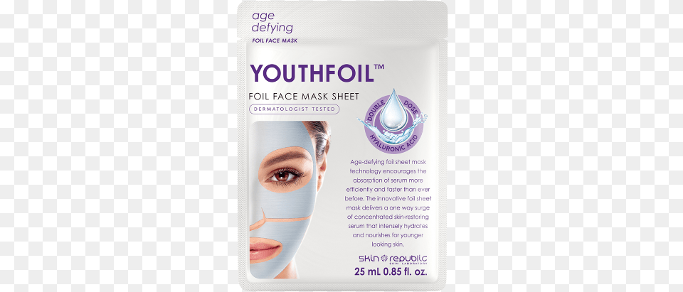 Youthfoil Foil Face Sheet Mask Skin Republic Face Mask Sheet Youthfoil Foil Face Mask, Adult, Female, Person, Woman Free Png