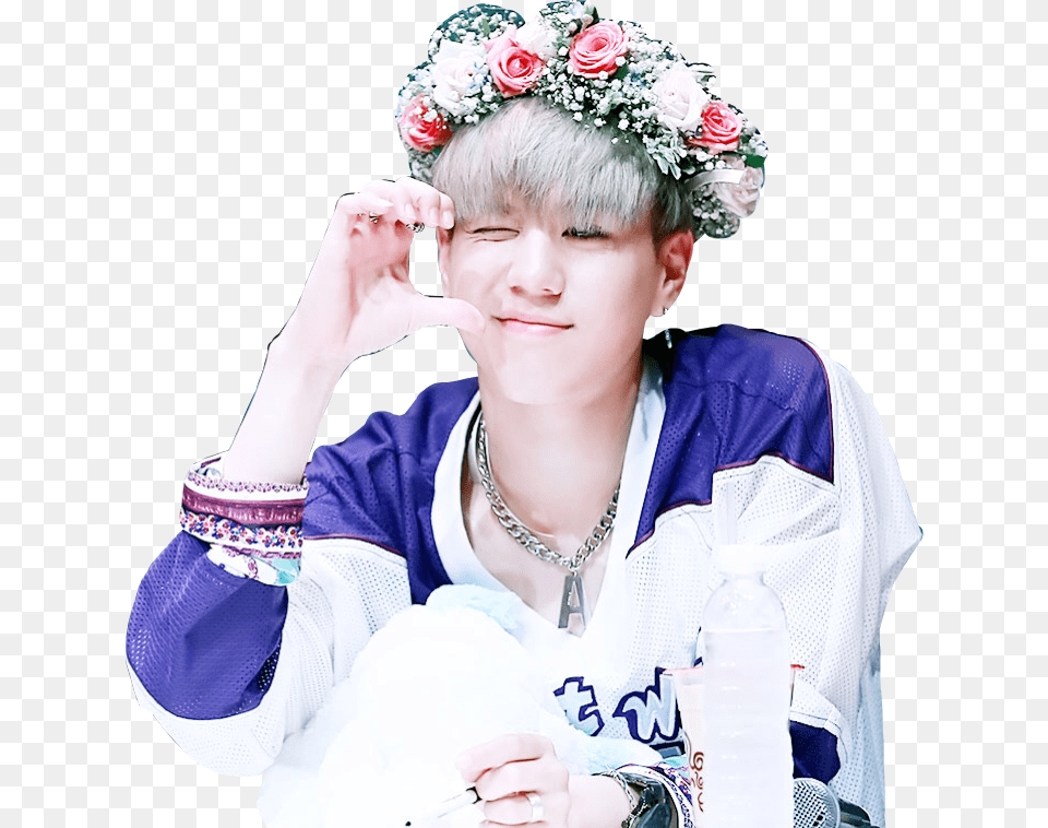 Yugyeom Got7 Got7yugyeom Kpopfreetoedit Bambam With Flower Crown, Person, Portrait, Plant, Photography Free Png