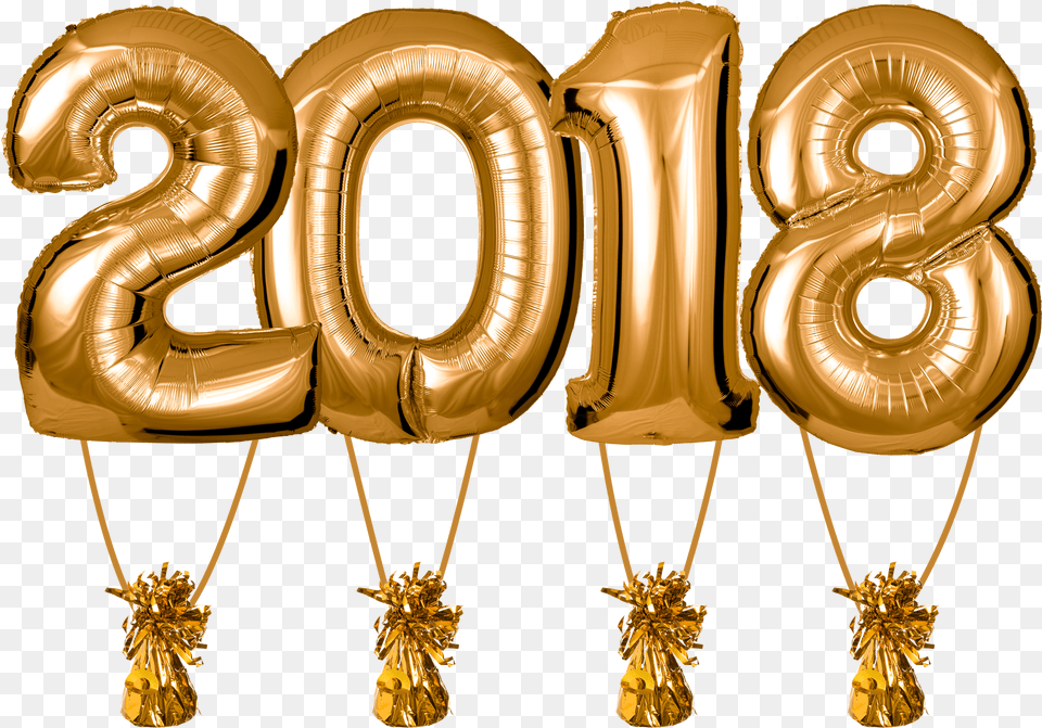 Zahlenballons 2018 Gold Inkl Balloon 2018 2000x1398 2018 Gold Balloons, Number, Symbol, Text, Accessories Free Transparent Png