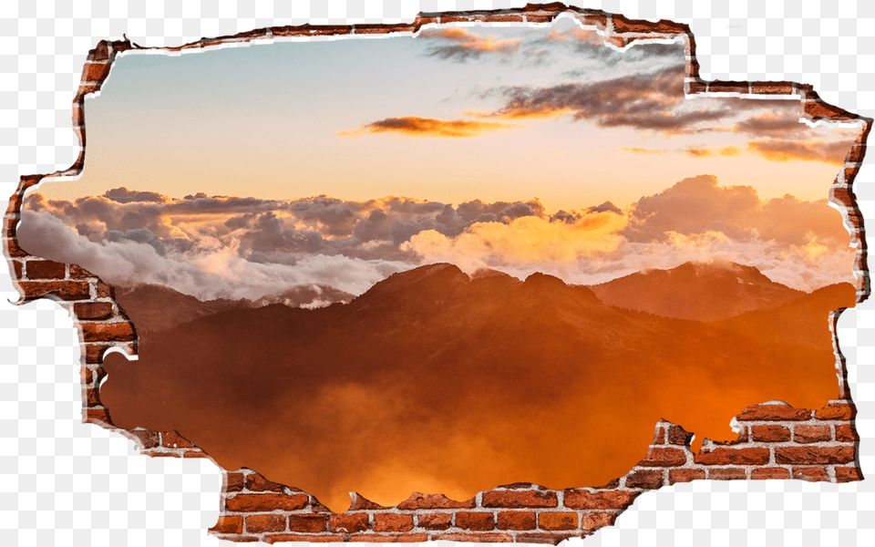 Zapwalls Decals Above The Mountain Orange Cloudy Sky Wallpaper, Brick, Hole, Outdoors, Nature Free Png Download