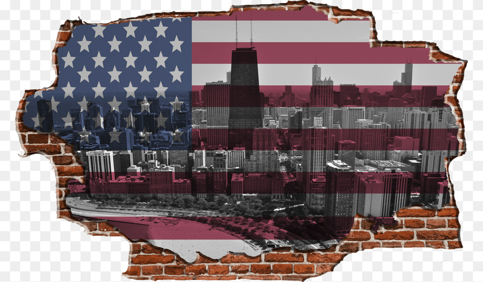 Zapwalls Decals Breaking American Overlay Chicago American Flag City Chicago, American Flag, Brick, Architecture, Building Free Transparent Png