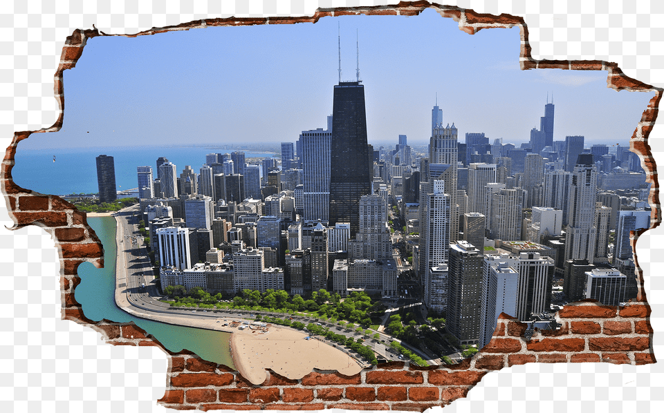 Zapwalls Decals Breaking Wall Chicago Skyline Color, Urban, Metropolis, City, Architecture Free Png