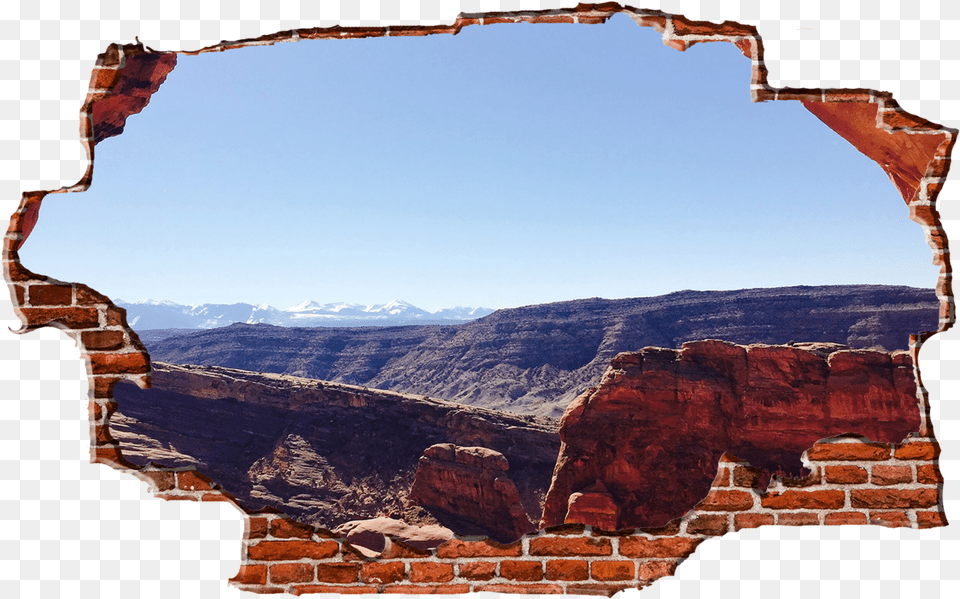 Zapwalls Decals Canyon Perspective Looking At Mountains Breaking Wall, Brick, Nature, Outdoors, Hole Free Png