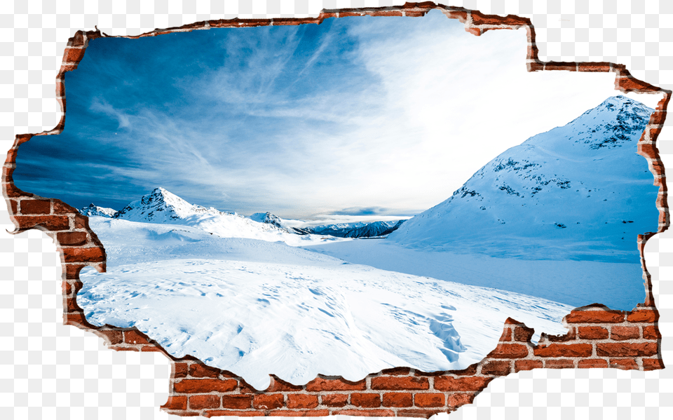 Zapwalls Decals Snowy Mountain Day Sky Breaking Wall Snowy Mountain Day Sky Black Amp White Nature Photography, Brick, Glacier, Ice, Outdoors Png Image