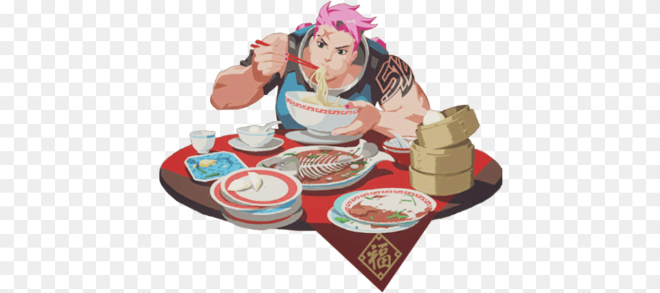 Zarya Spray Image With Chibi Hanzo And Genji Dragons, Food, Meal, Dish, Cutlery Png