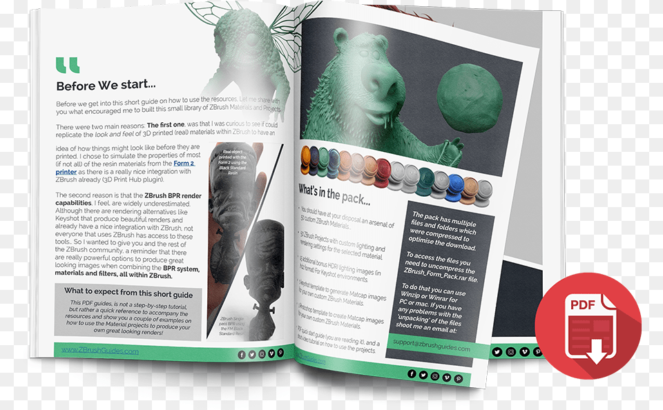 Zbrush Form Materials Pack Included Pdg Guide Brochure, Advertisement, Poster, Text, Page Png Image