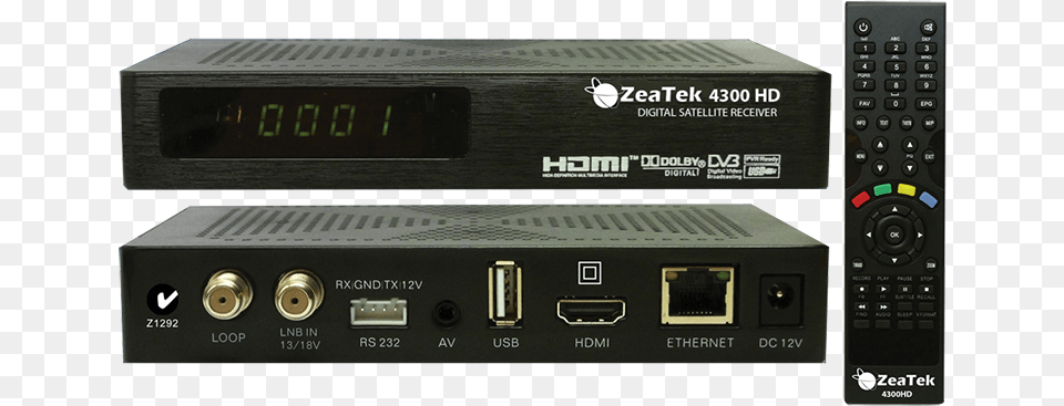 Zeatek 4300hd Mpeg 24 Satellite Receiver Hdmi, Electronics, Remote Control, Amplifier, Hardware Png Image