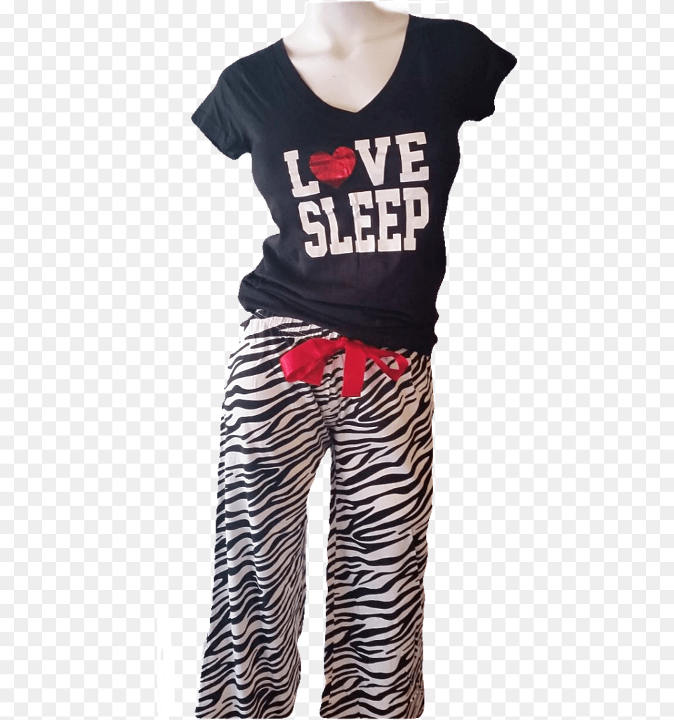 Zebra Print Pj Set, Clothing, T-shirt, Pants, Person Png