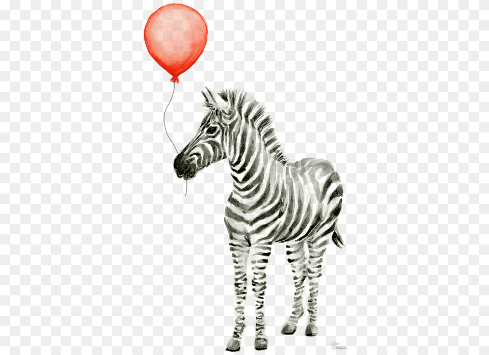 Zebra With Red Balloon Whimsical Baby Animals Spiral Notebook Baby Watercolor Zebra, Animal, Mammal, Wildlife Png