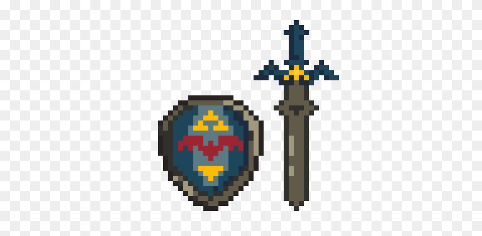 Zelda Master Sword And Shield Pixel Art Maker, Weapon, Armor, Cross, Symbol Png