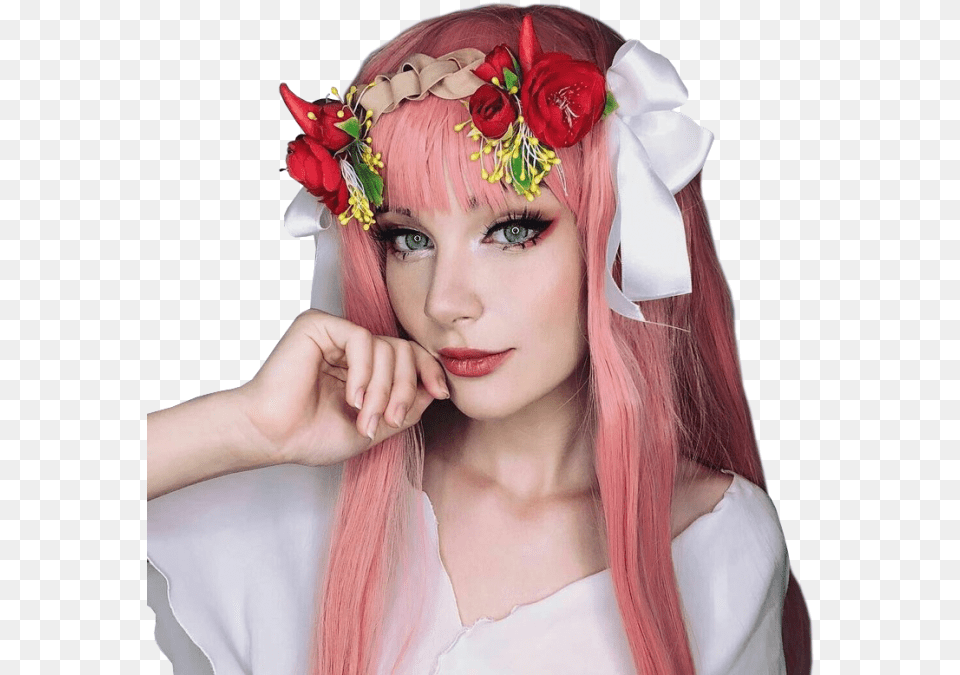 Zero Two Flower Headband, Adult, Female, Hair, Person Png