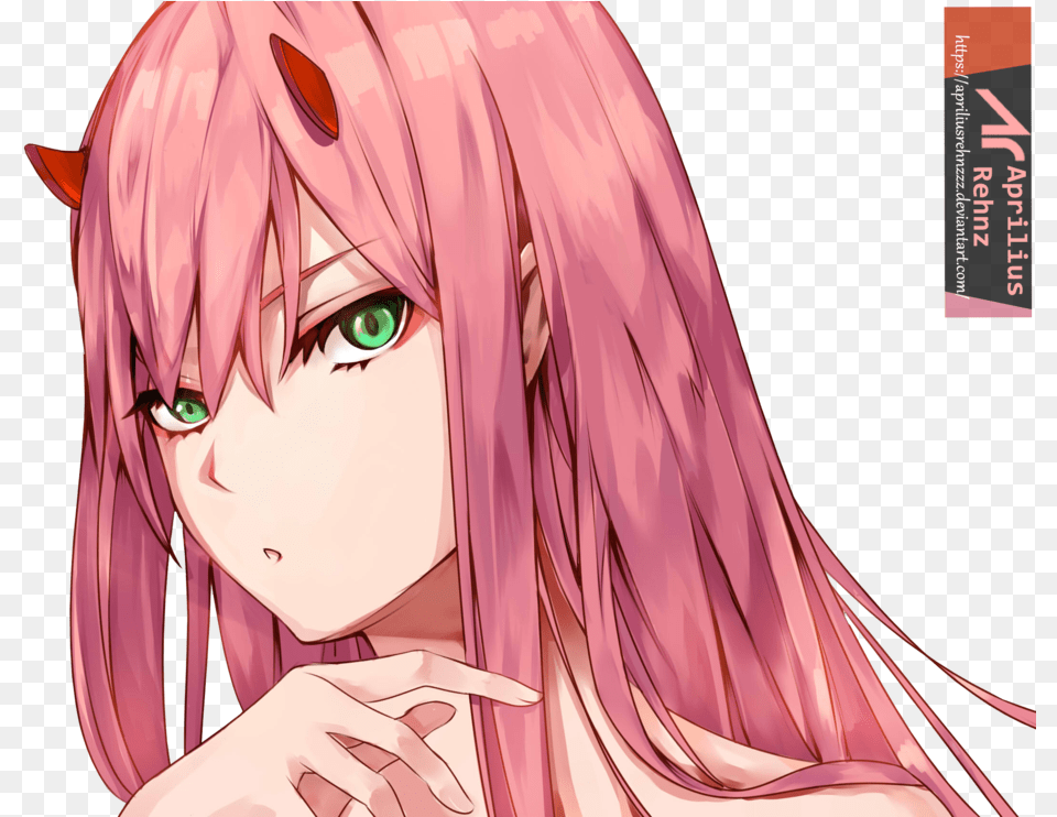Zero Two V Pink Haired Anime Girl With Horns, Book, Comics, Publication, Adult Free Png