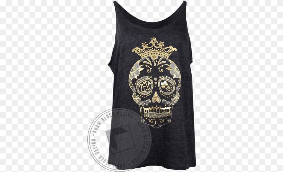 Zeta Tau Alpha Gold Skull Tank Top Active Tank, Clothing, T-shirt, Tank Top, Adult Png