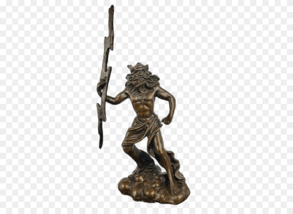 Zeus Holding Thunderbolt Bronze Sculpture, Figurine, Adult, Man, Male Png Image