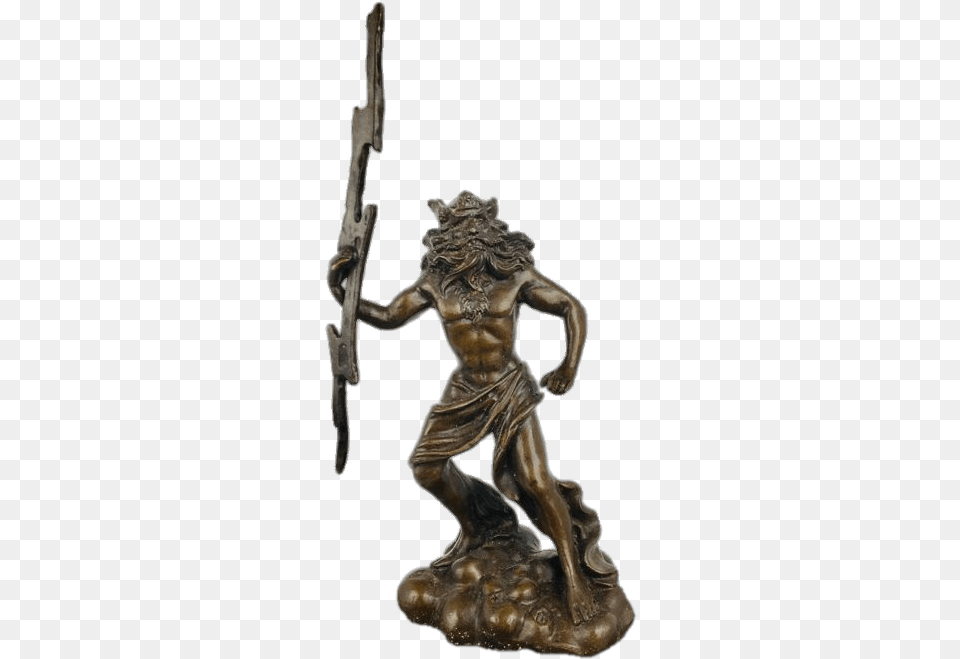Zeus Holding Thunderbolt Bronze Sculpture Figurine, Adult, Male, Man, Person Free Png