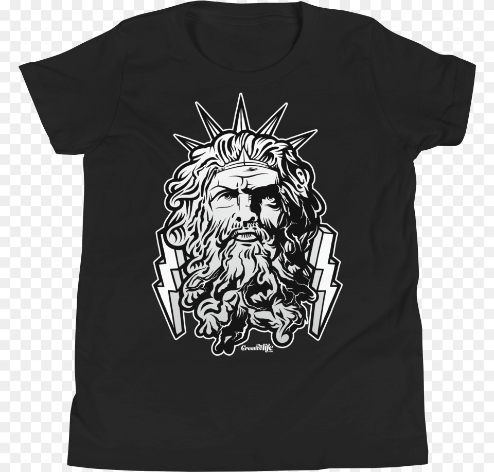 Zeus White Mockup Front Flat Black, Clothing, T-shirt, Adult, Male Png