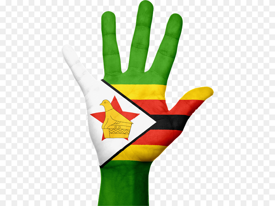 Zimbabwe Flag Hand National Fingers Patriotic Flag Map Of Zimbabwe, Clothing, Glove, Body Part, Person Free Png Download