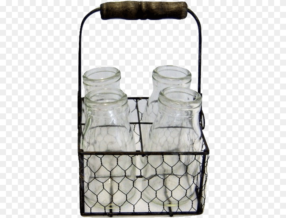 Zinc Chicken Wire Basket With 4 Jars Water Bottle, Jar, Smoke Pipe Png Image