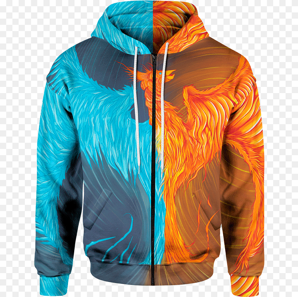 Zip Hoodie S Fire Amp Ice Phoenix Zip Hoodie Phoenix Hoodie, Sweatshirt, Sweater, Knitwear, Jacket Free Transparent Png