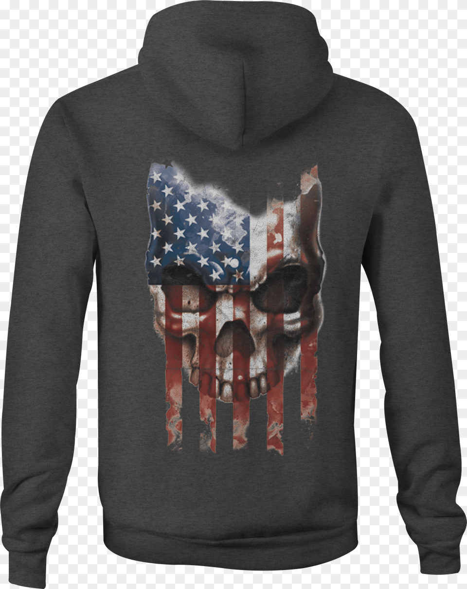 Zip Up Hoodie American Flag Vintage Skull Military, Clothing, Hood, Knitwear, Sweater Free Png Download