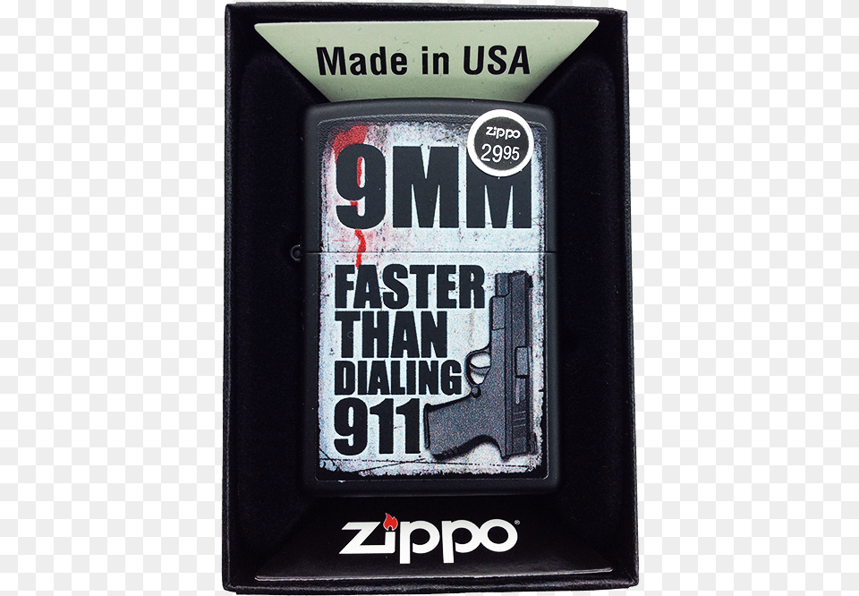 Zippo Lighter 9mm Faster Than 911 Carmine, Firearm, Gun, Handgun, Weapon Free Png Download