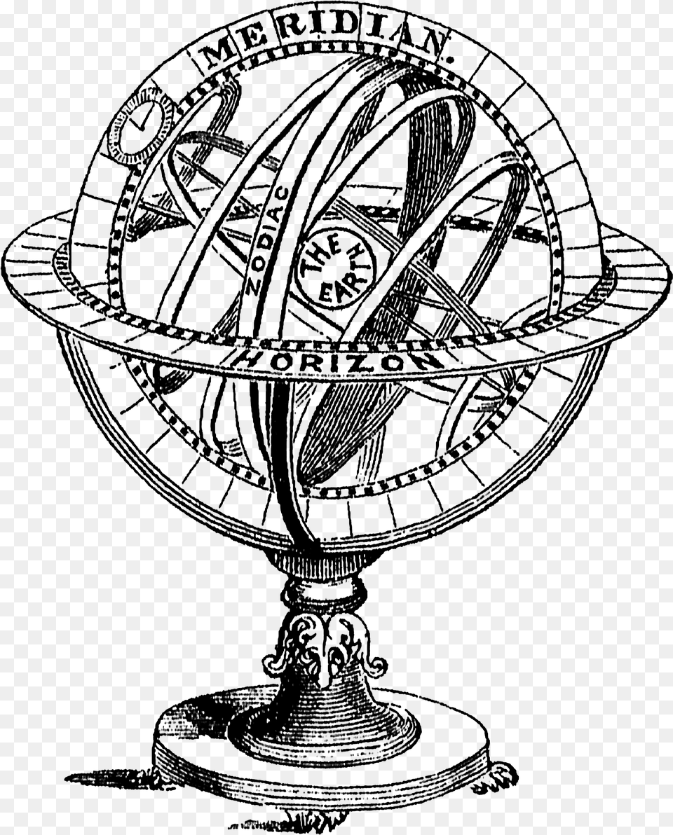 Zodiac Drawing Vintage Armillary Sphere Drawing, Gray Png Image