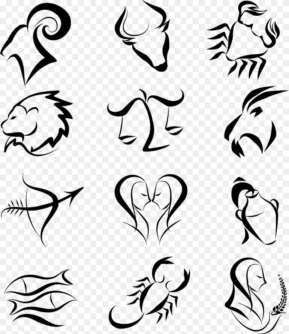 Zodiac Signs Clipart Picture Zodiac Signs Line Art, Gray Free Png