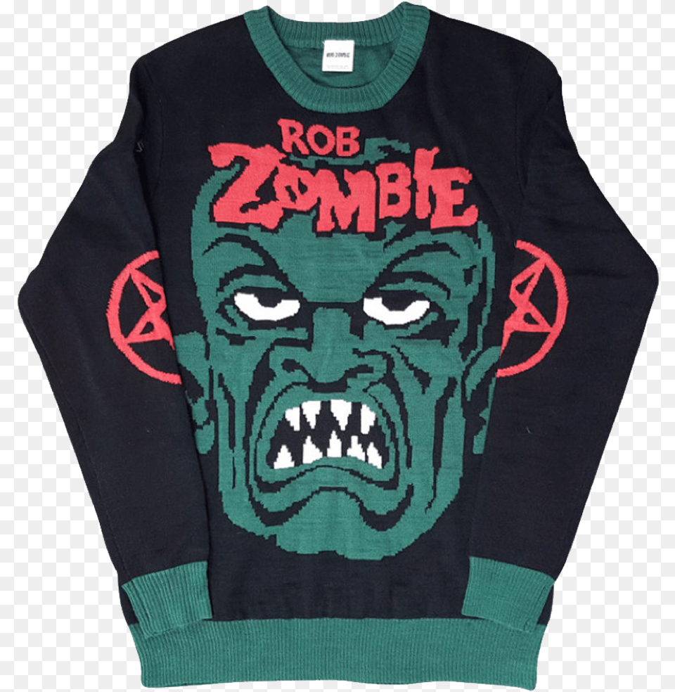 Zombie Face Green Sweater Fictional Character, Sweatshirt, Knitwear, Clothing, Hoodie Free Transparent Png