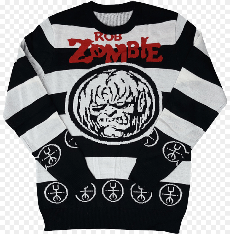 Zombie Face Striped Sweater White Zombie Let Sleeping Corpses, Sweatshirt, Clothing, Hoodie, Knitwear Png Image