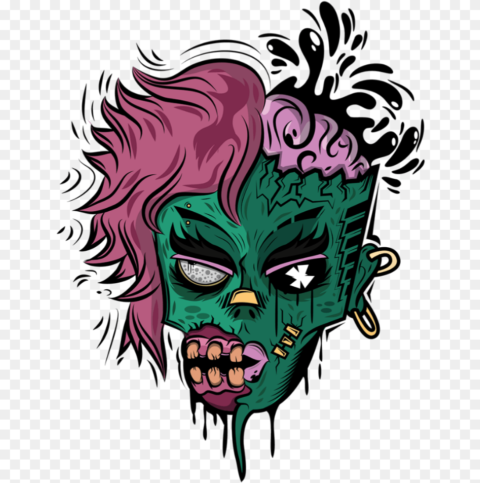 Zombie Girl Freetoedit Picsart Cute Kawaii Graffiti Zombie, Art, Graphics, Person, Face Png Image