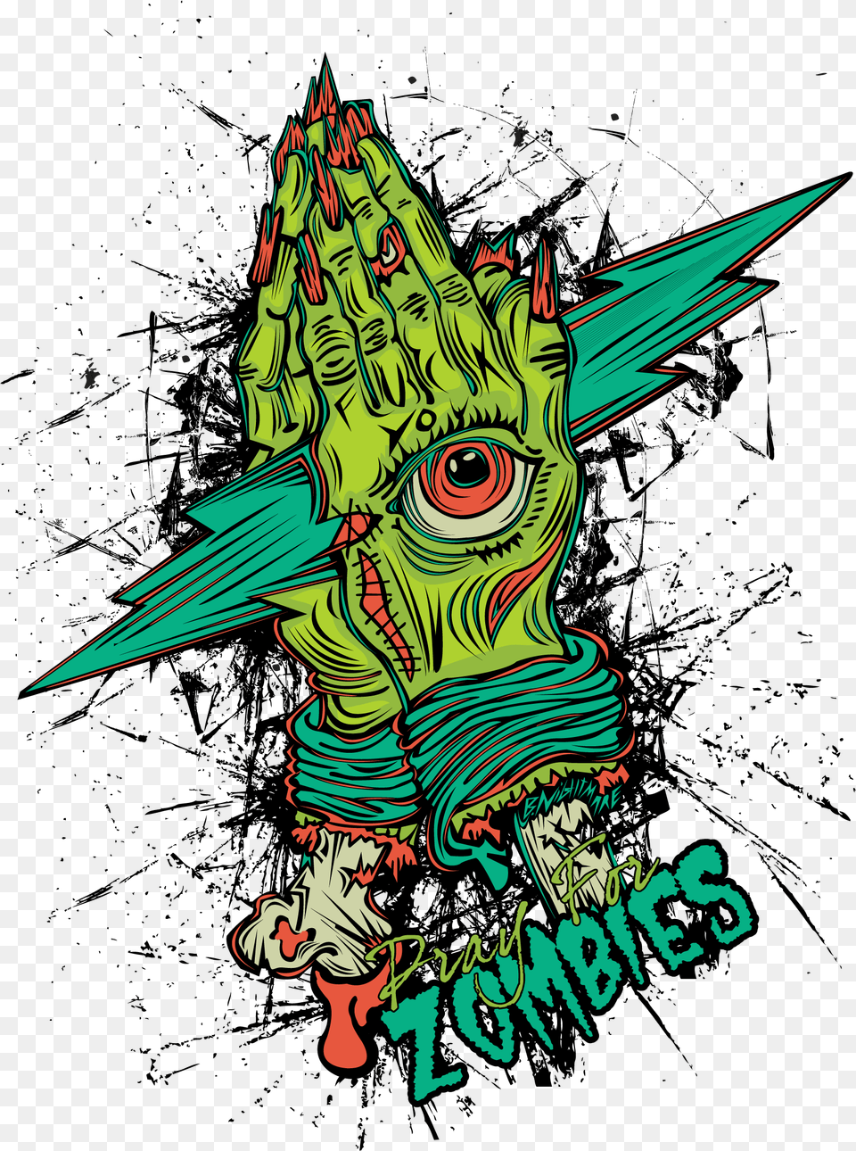 Zombie Praying Hand Tattoo, Green, Art, Graphics, Person Png