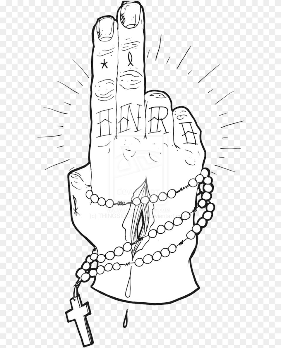 Zombie Tattoos On Hand Photo Praying Hands Rosary Line Drawing, Adult, Bride, Female, Person Free Png Download