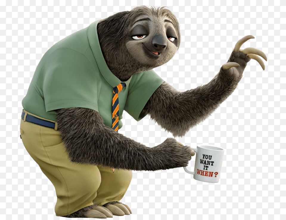 Zootopia Flash The Sloth Holding A Cup, Adult, Person, Man, Male Free Png