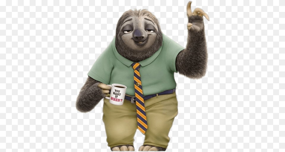 Zootopia Flash The Sloth Paw Up Flash Zootopia Sloth, Accessories, Tie, Cup, Formal Wear Free Png Download