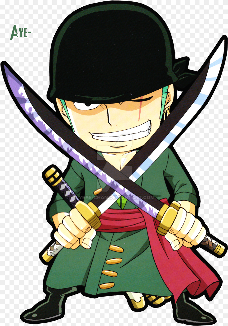 Zoro Chibi One Piece Chibi, Sword, Weapon, Person, Book Free Png
